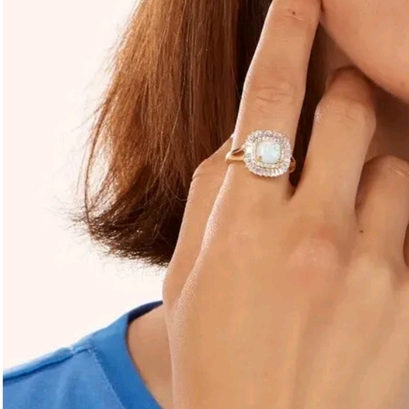 Diamonique Baquettes & Opal 18k Rose Gold over Sterling Silver 💍 Sz 8. - Picture 7 of 16